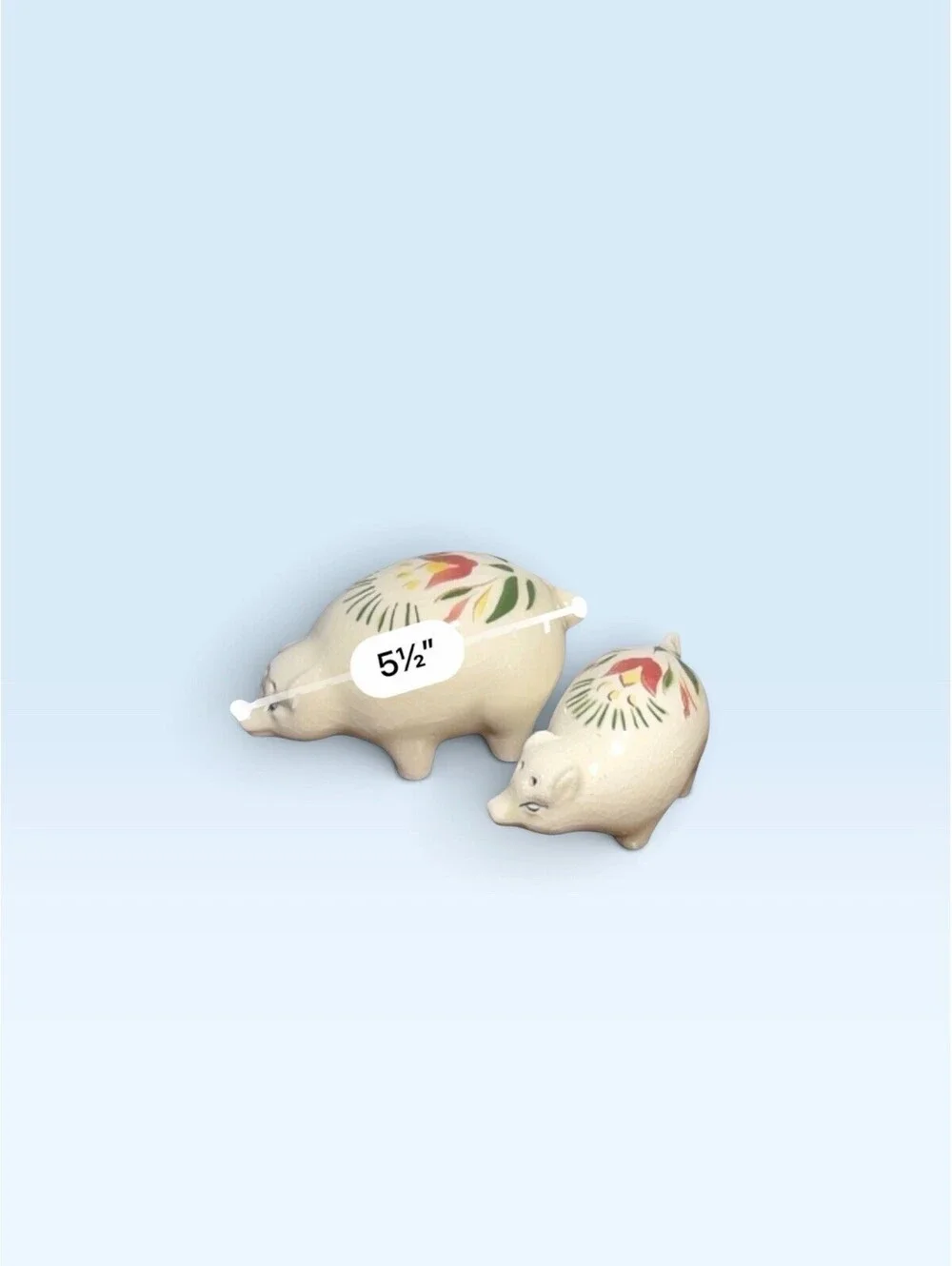Vintage Ceramic Pig Salt & Pepper Shakers Hand Painted Mom & Baby Piglet Tulips